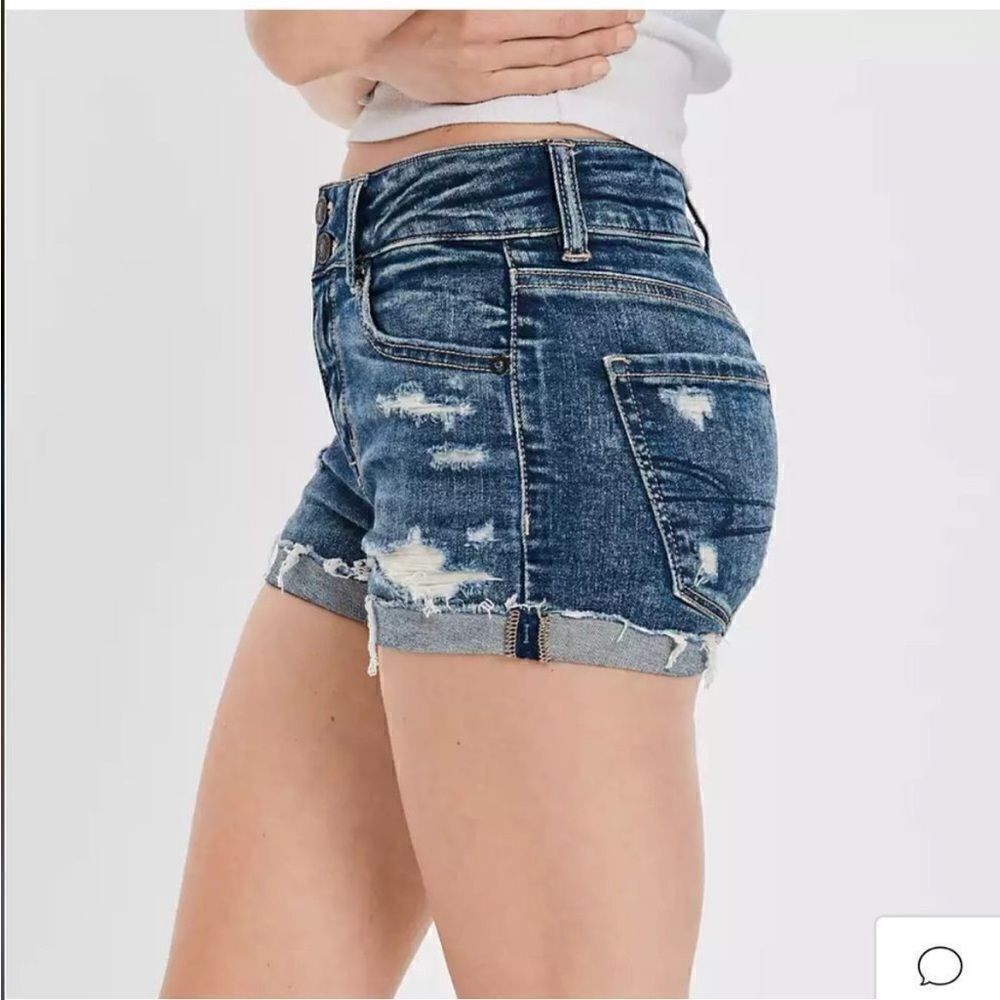EXCELLENT DISTRESSED CONDITION AMERICAN EAGLE 6 SUPER STRETCH HI-RISE SHORTIE